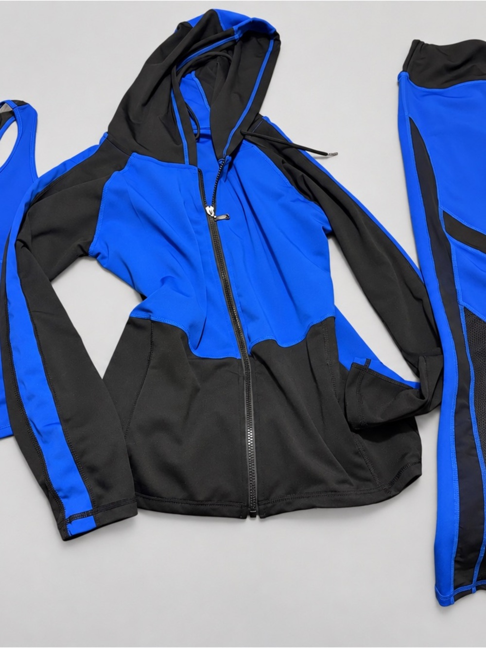 Kids Blue & Black Hooded Active Jacket - Sporty Zip-Up L/XL stretchy
